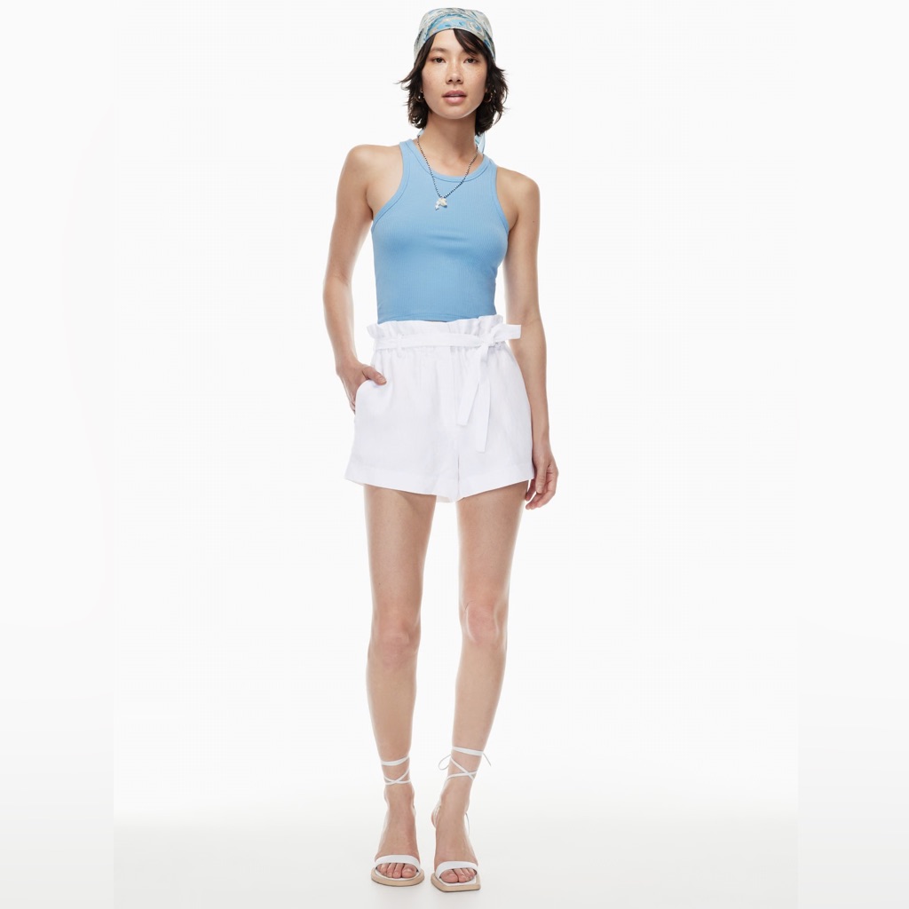 Aritzia Wilfred White Linen Belted Tie Waist Pull On Paperbag Shorts